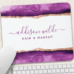 Purple And Gold Watercolor Salon Mouse Mat<br><div class="desc">Purple And Gold Watercolor Mouse Pad. Elegant Purple And Gold geometric hand lettered style calligraphy script professional business design. Perfect for makeup artists,  hair stylists,  cosmetologists,  and more!</div>