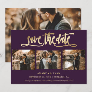 Purple and Gold Wedding 4 Photo Save The Date