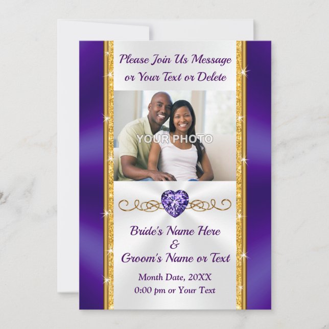 Purple and Gold, Wedding Invitations with Picture (Front)