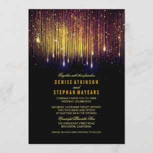 Purple and Gold Wedding String Lights Invite