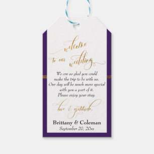 Purple and Gold Welcome Love & Gratitude Wedding Gift Tags