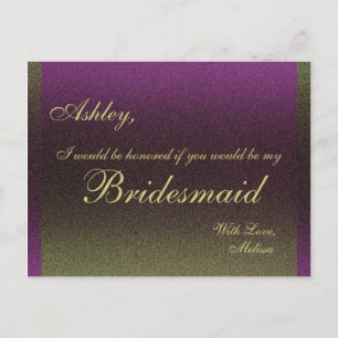 Purple and Gold - Will You Be My Bridesmaid? Invitation Postcard
