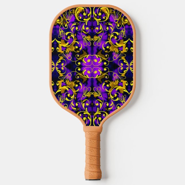 Purple and Golden Art Deco Style Pickleball Paddle (Front)
