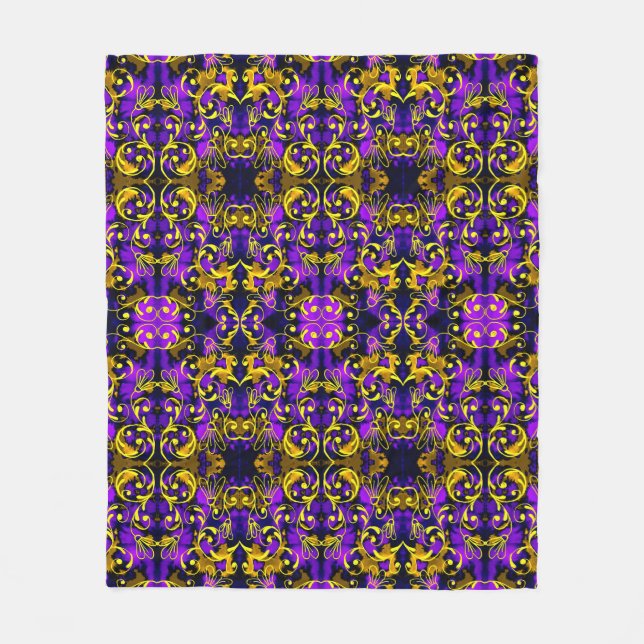Purple and Golden Art Noveau Pattern Fleece Blanket (Front)