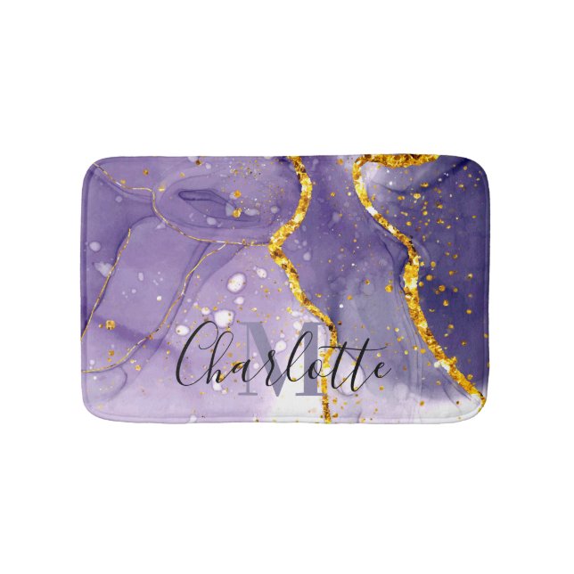 Purple and Golden Marble Bath Mat (Front)