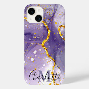 Purple and Golden Marble Case-Mate iPhone 14 Case