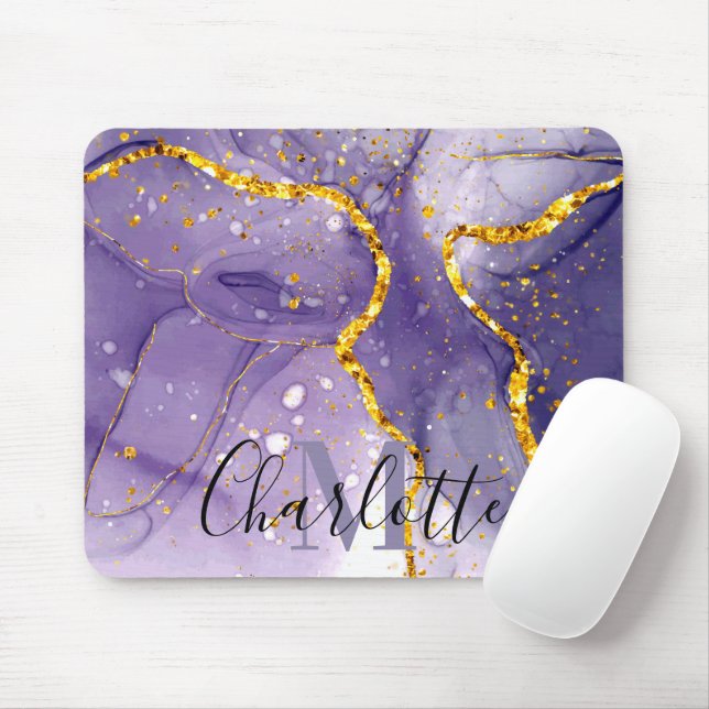 Purple and Golden Marble Mouse Mat (With Mouse)
