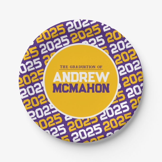 Purple and Golden Yellow Personalised Graduation Paper Plate (Front)