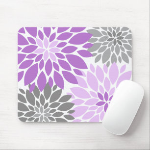 Purple and Gray Chrysanthemums Floral Pattern Mouse Mat