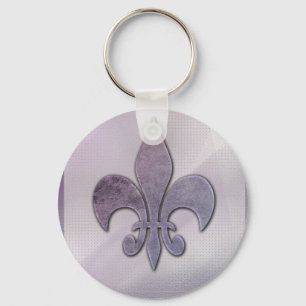 Purple and gray fleur-de-lis key ring