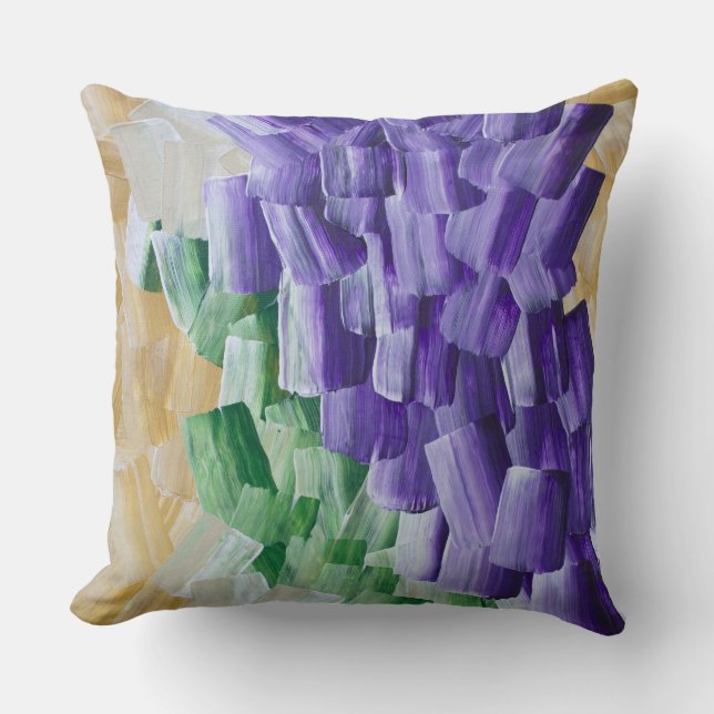 Purple and Green Abstract Brushstroke Pattern Cushion (Front)