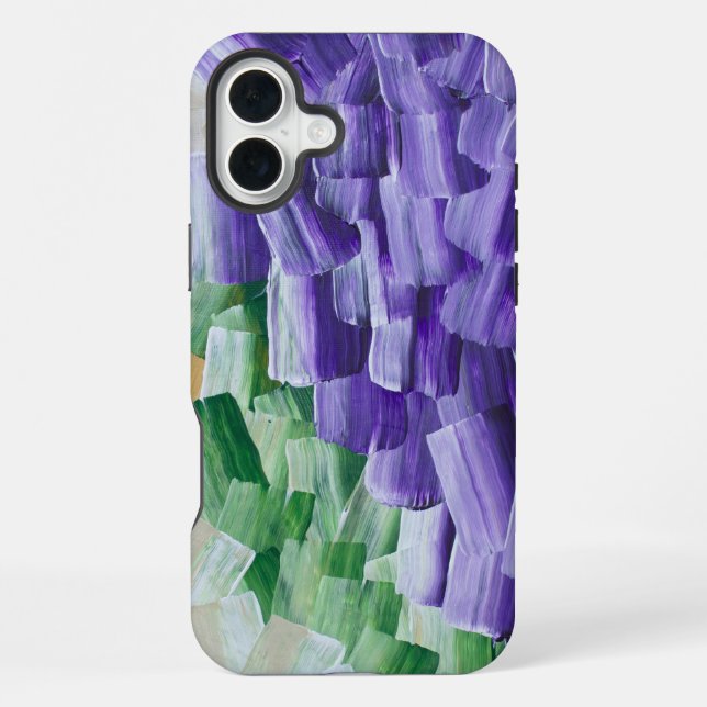 Purple and Green Abstract Brushstroke Pattern iPhone Case (Back)