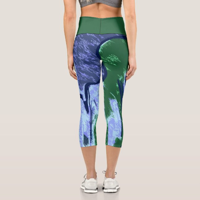 Purple and Green Abstract Capri Leggings (Back)