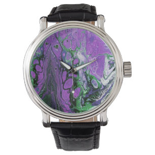 Purple and green abstract paint watch