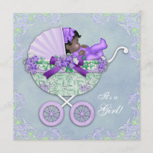 Purple and Green African American Baby Girl Shower Invitation