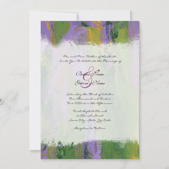 Purple and Green Artistic Wedding Invitation (Front)