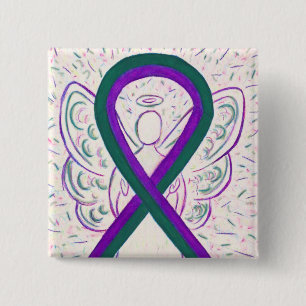 Purple and Green Awareness Ribbon Angel Button Pin
