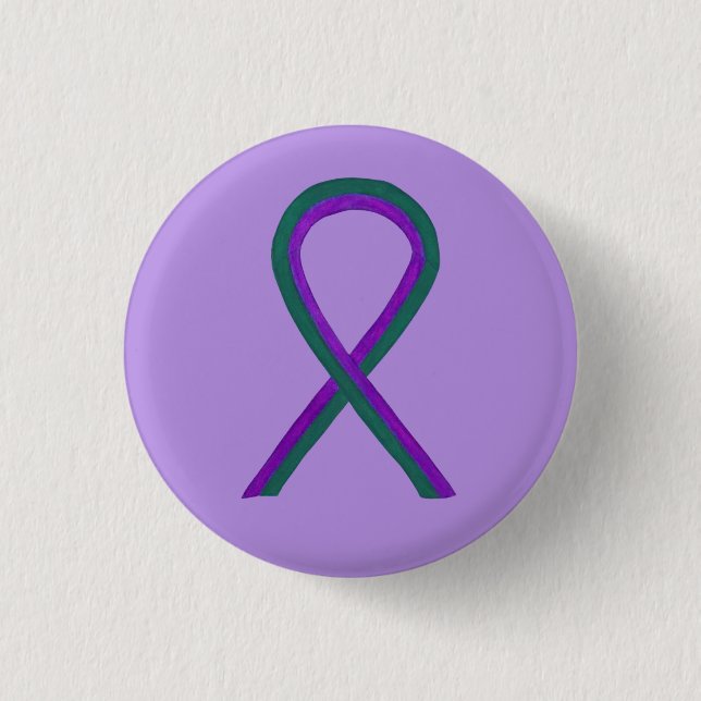 Purple and Green Awareness Ribbon Angel Button Pin (Front)