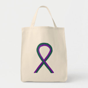 Purple and Green Awareness Ribbon Art Tote Bag