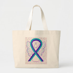 Purple and Green Awareness Ribbon Art Tote Bag