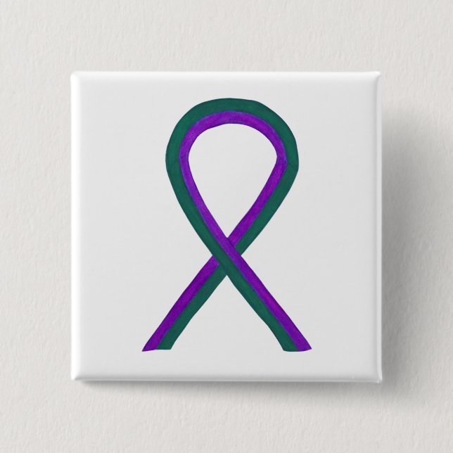 Purple and Green Awareness Ribbon Custom Button (Front)