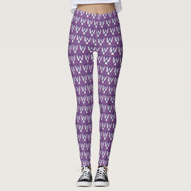 Purple and Green Awareness Ribbon Custom Leggings (Front)