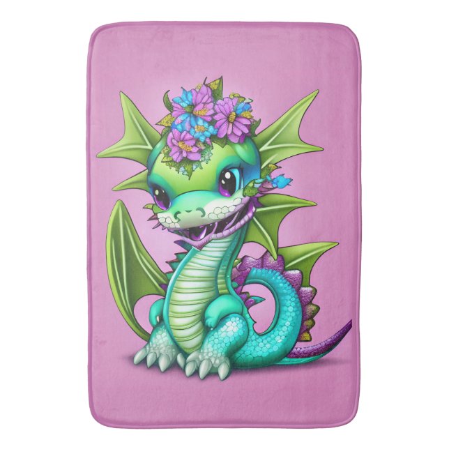 Purple and Green Baby Dragon  Bath Mat (Front Vertical)