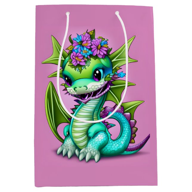 Purple and Green Baby Dragon  Medium Gift Bag (Front)