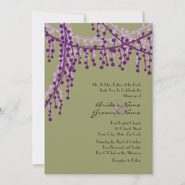 Purple and Green Beaded Wedding Invitation (Front)
