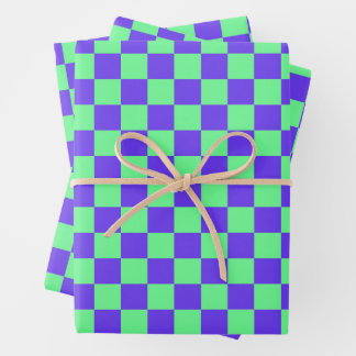 Purple and Green Chequerboard Pattern Wrapping Paper Sheet