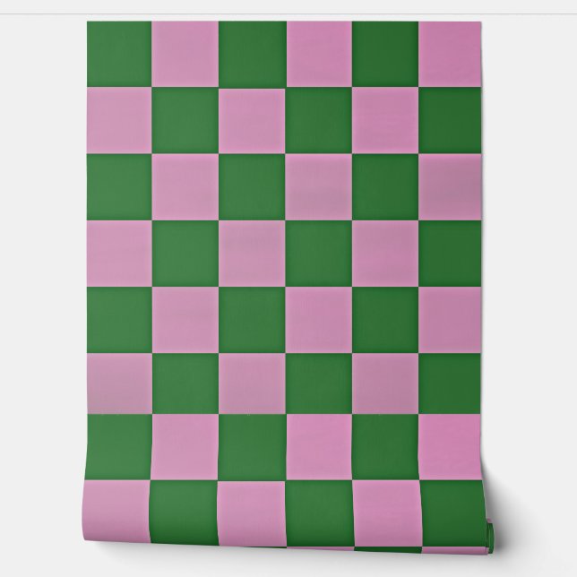 Purple and Green Chequered Square Art Retro Style Wallpaper (Unrolling)