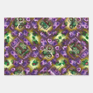 Purple and Green Christmas Fractal Texture Wrapping Paper Sheet