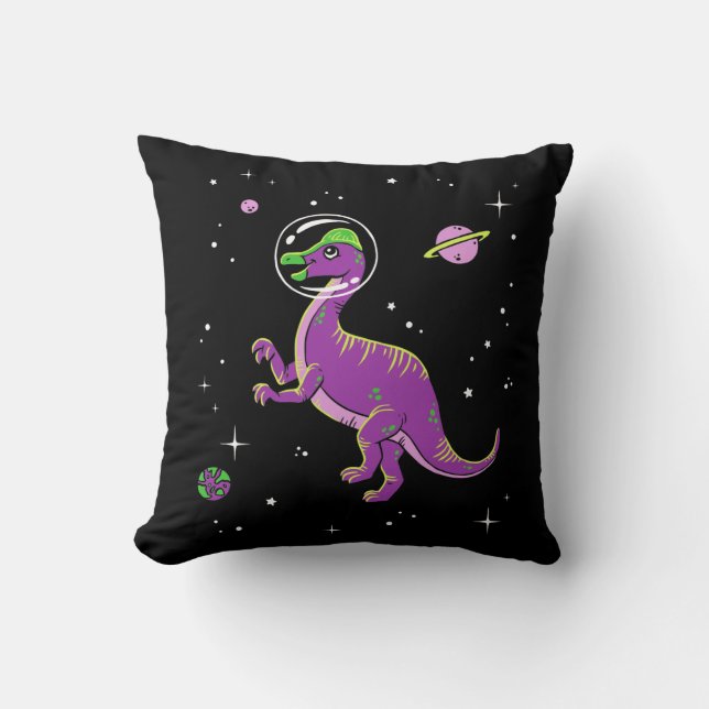 Purple And Green Corythosaurus Dinos In Space Cushion (Front)