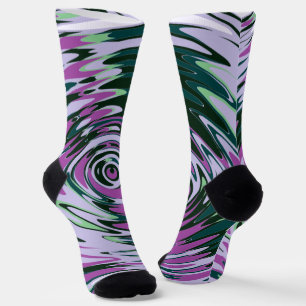 Purple and Green Crew Socks with Abstract Swirls