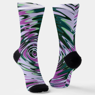 Purple and Green Crew Socks with Abstract Swirls