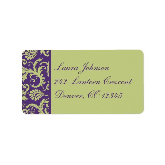 Purple and Green Damask Return Address Label (Front)