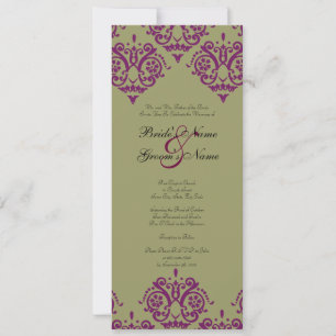 Purple and Green Damask Wedding Invitation