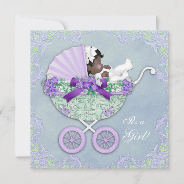 Purple and Green Ethnic Baby Shower Invitation (Front)