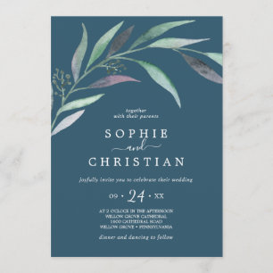 Purple and Green Eucalyptus Blue Casual Wedding Invitation