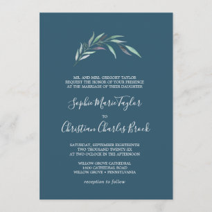 Purple and Green Eucalyptus   Blue Formal Wedding Invitation