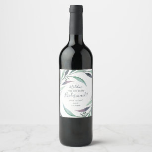 Purple and Green Eucalyptus Bridesmaid Proposal Wine Label