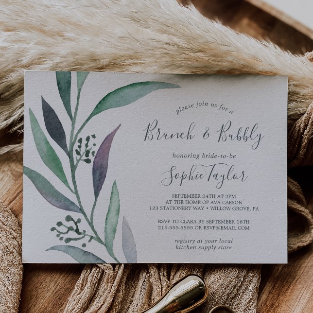 Purple and Green Eucalyptus Brunch and Bubbly Invitation (Creator Uploaded)