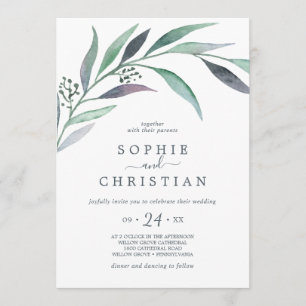 Purple and Green Eucalyptus Casual Wedding Invitation