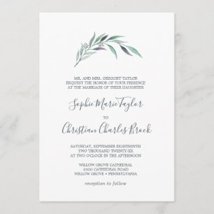 Purple and Green Eucalyptus Formal Wedding Invitation
