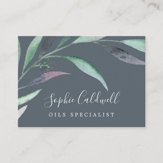 Purple and Green Eucalyptus | Grey Business Card (Front)