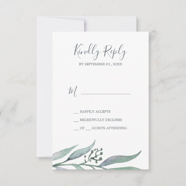 Purple and Green Eucalyptus Simple RSVP Card (Front)
