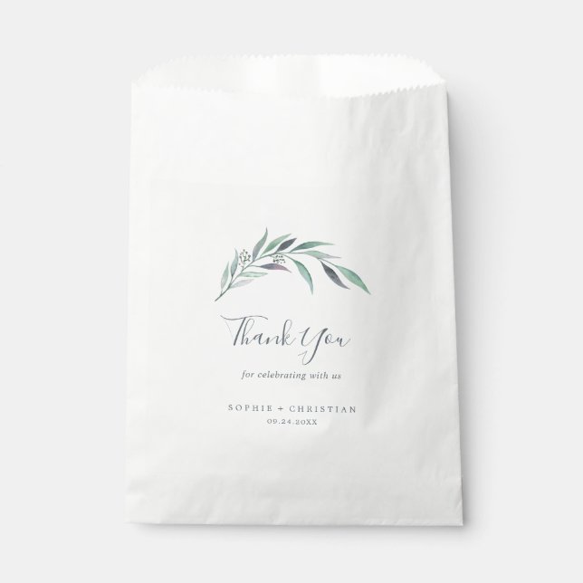 Purple and Green Eucalyptus Thank You Wedding Favour Bags (Front)