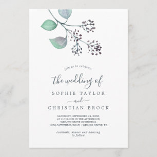 Purple and Green Eucalyptus The Wedding Of Invitation