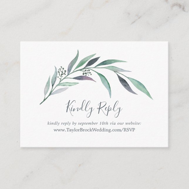 Purple and Green Eucalyptus Wedding Website RSVP Enclosure Card (Front)
