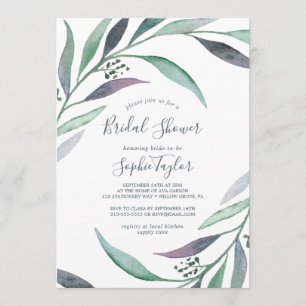Purple and Green Eucalyptus Wreath Bridal Shower Invitation